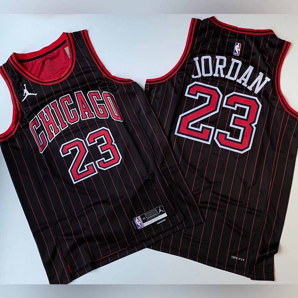 Jordan Black & Red Chicago Pinstripe Jersey size M to 2XL